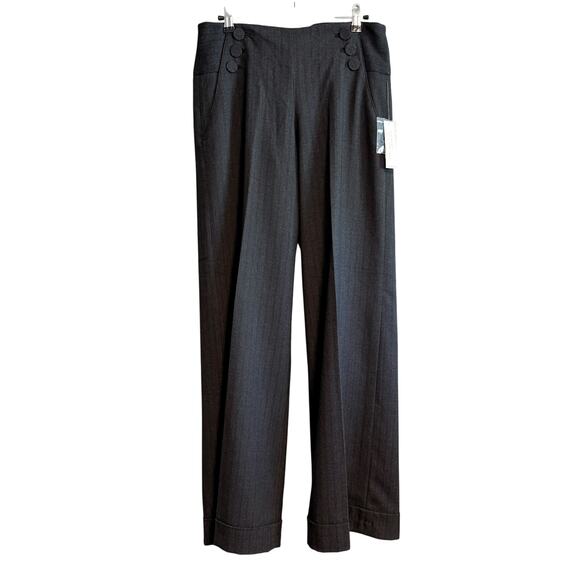Larry Levine Stretch Wide Leg Trouser Pants Charcoal Gray Pinstripe NWT Size 6 - Picture 1 of 13